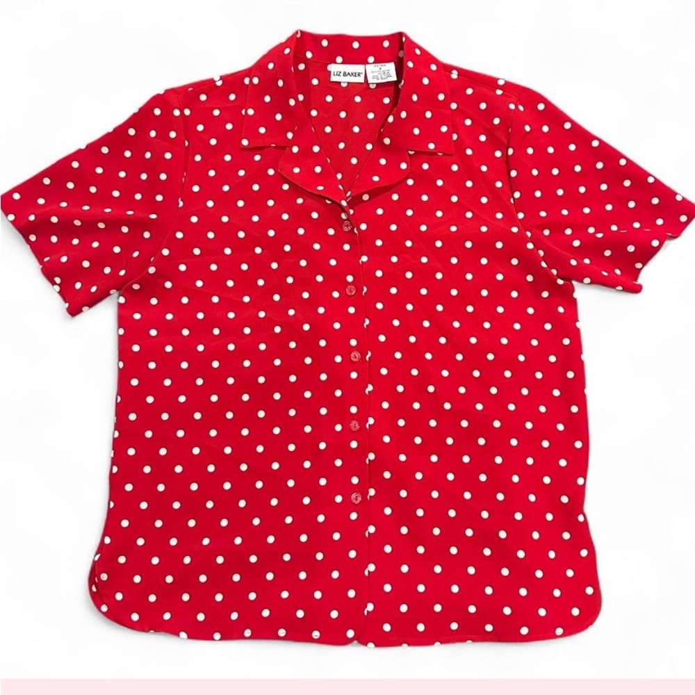 Liz Baker Red Polka Dot Button Down Shirt